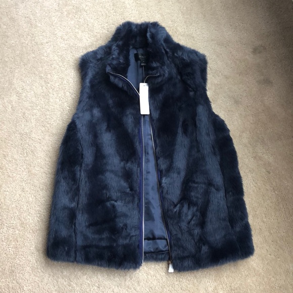 J. Crew Jackets & Blazers - NWT J.CREW Navy Blue Faux Fur Vest